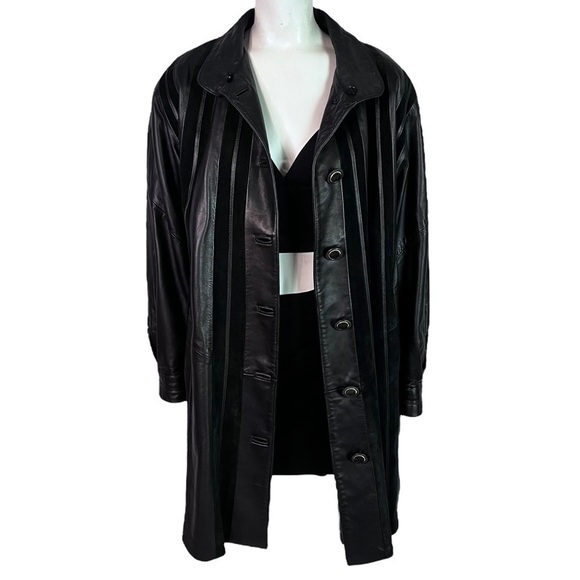 BOD & CHRISTENSEN BLACK LAMBSKIN TRENCH COAT MID LENGTH  VINTAGE LEATHER COAT - Picture 1 of 12